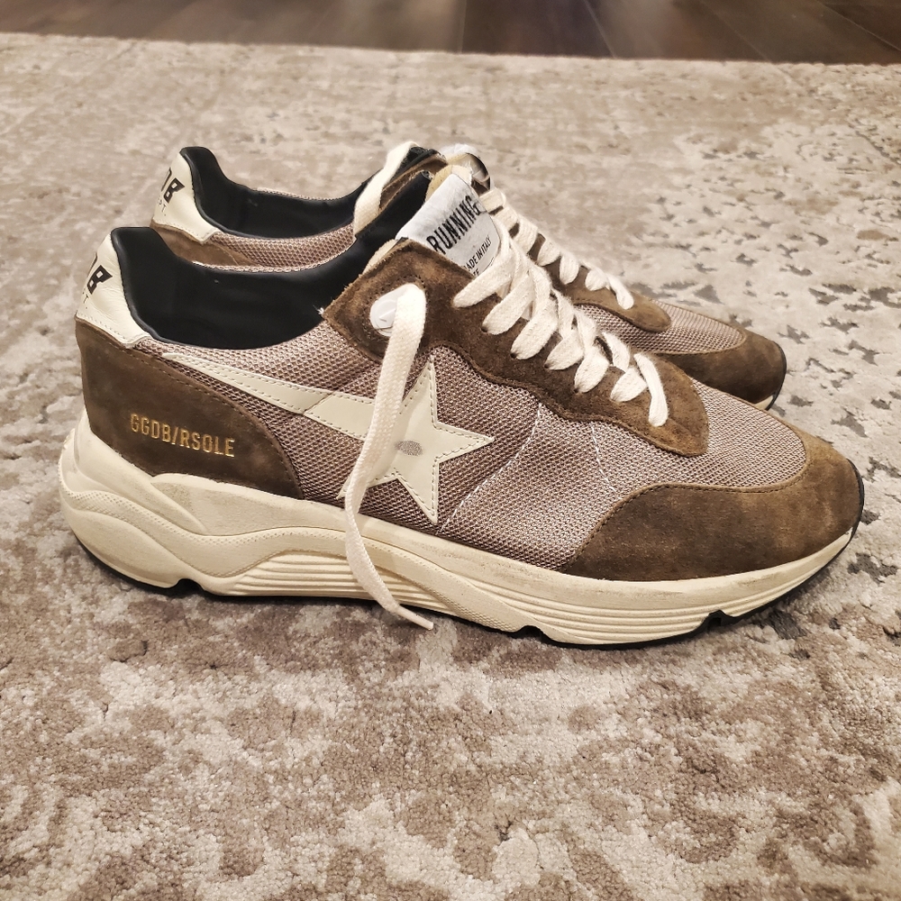 Golden Goose Running Sole Sneakers in Olive-Green Mesh and Leather - Picture 8 of 12